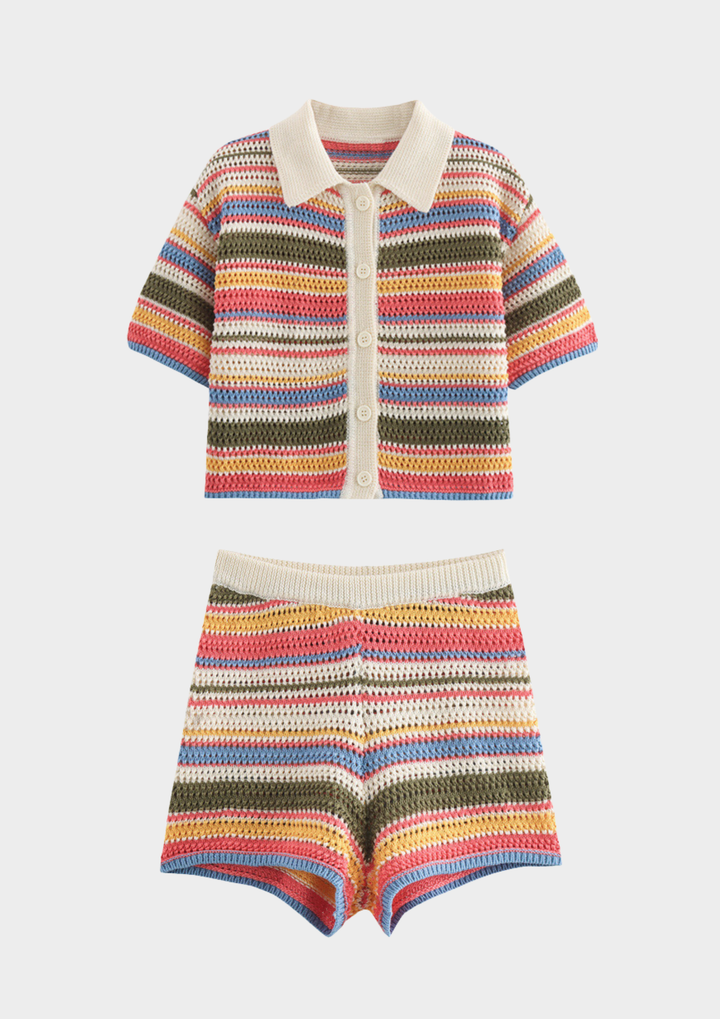 Sunset Stripe Hollow Knit Set