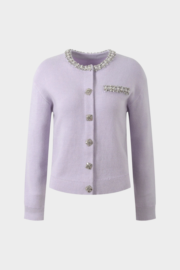Lavender Luxe Beaded Pearl Knit Cardigan Top