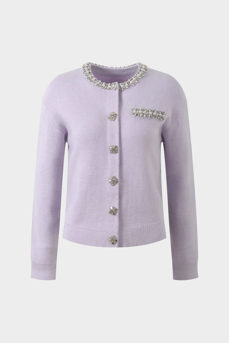 Lavender Luxe Beaded Pearl Knit Cardigan Top