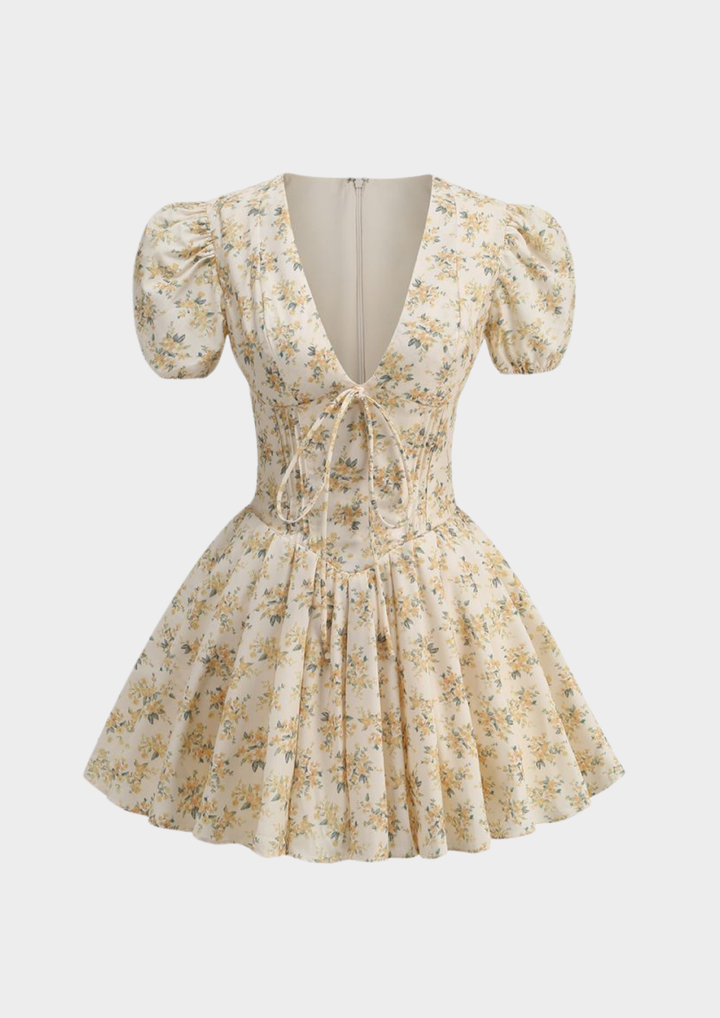 Floral Puff Sleeve Flare Mini Dress