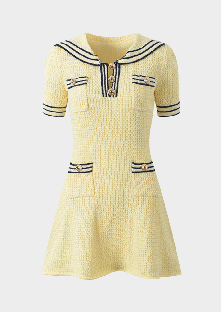 Marina Stripe Button Detail Knit Mini Dress