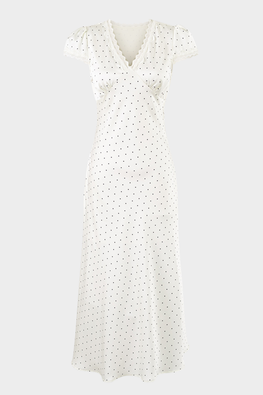 Lily-Retro Charm Polka Dot Satin V Neck Maxi Dress