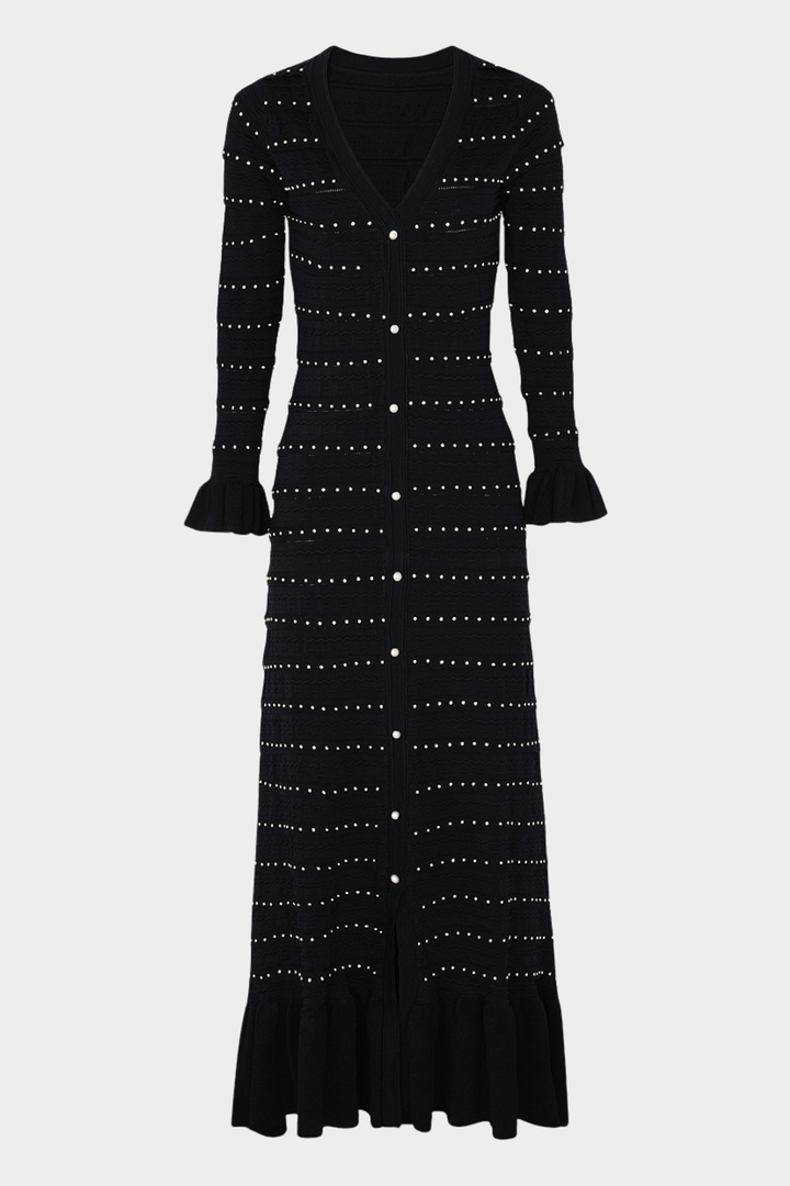 Elegant Pearl V Neck Maxi Dress