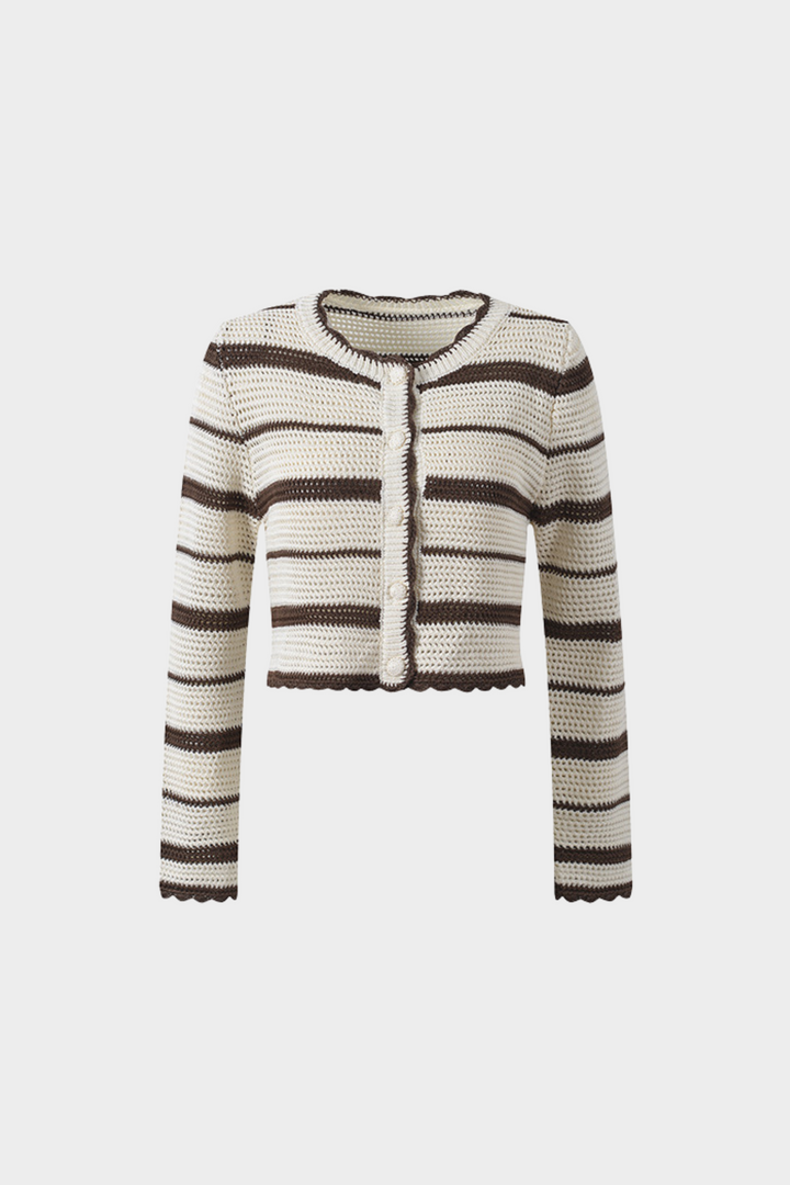 Striped Hollow Knit Cropped Cardigan Top