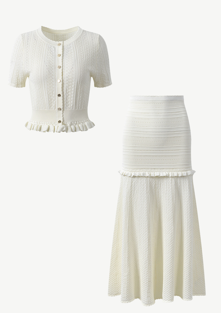 Ruffle Hem Knit Top &amp; Maxi Skirt Set