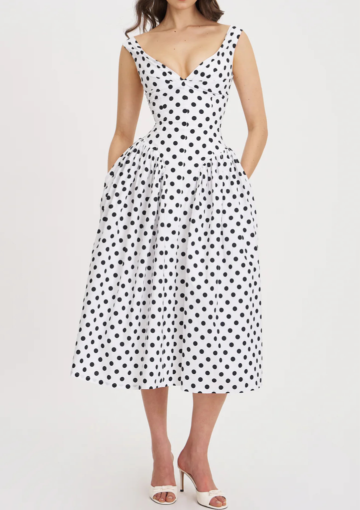 Monroe Polka Flared  Midi Dress