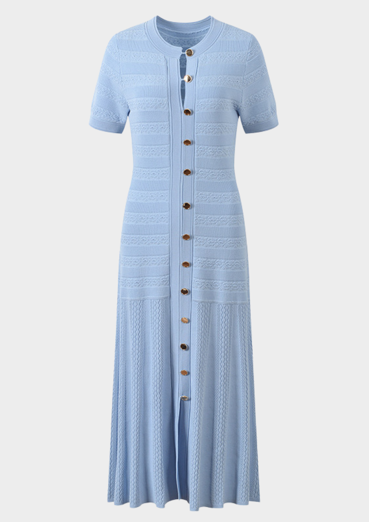 Sky Blue  Elegance Textured Knit Maxi Dress