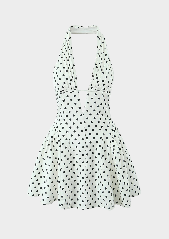Velour Dot Halter Mini Dress