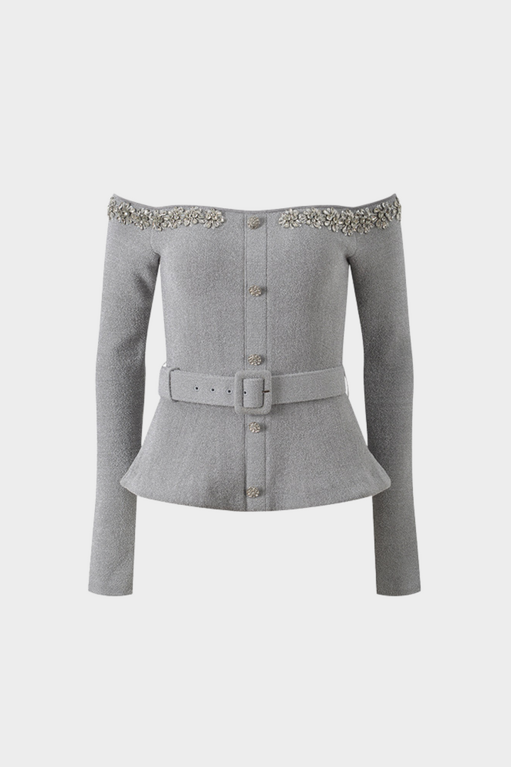 Lumière Elegance Embellished Off Shoulder Viscose Top