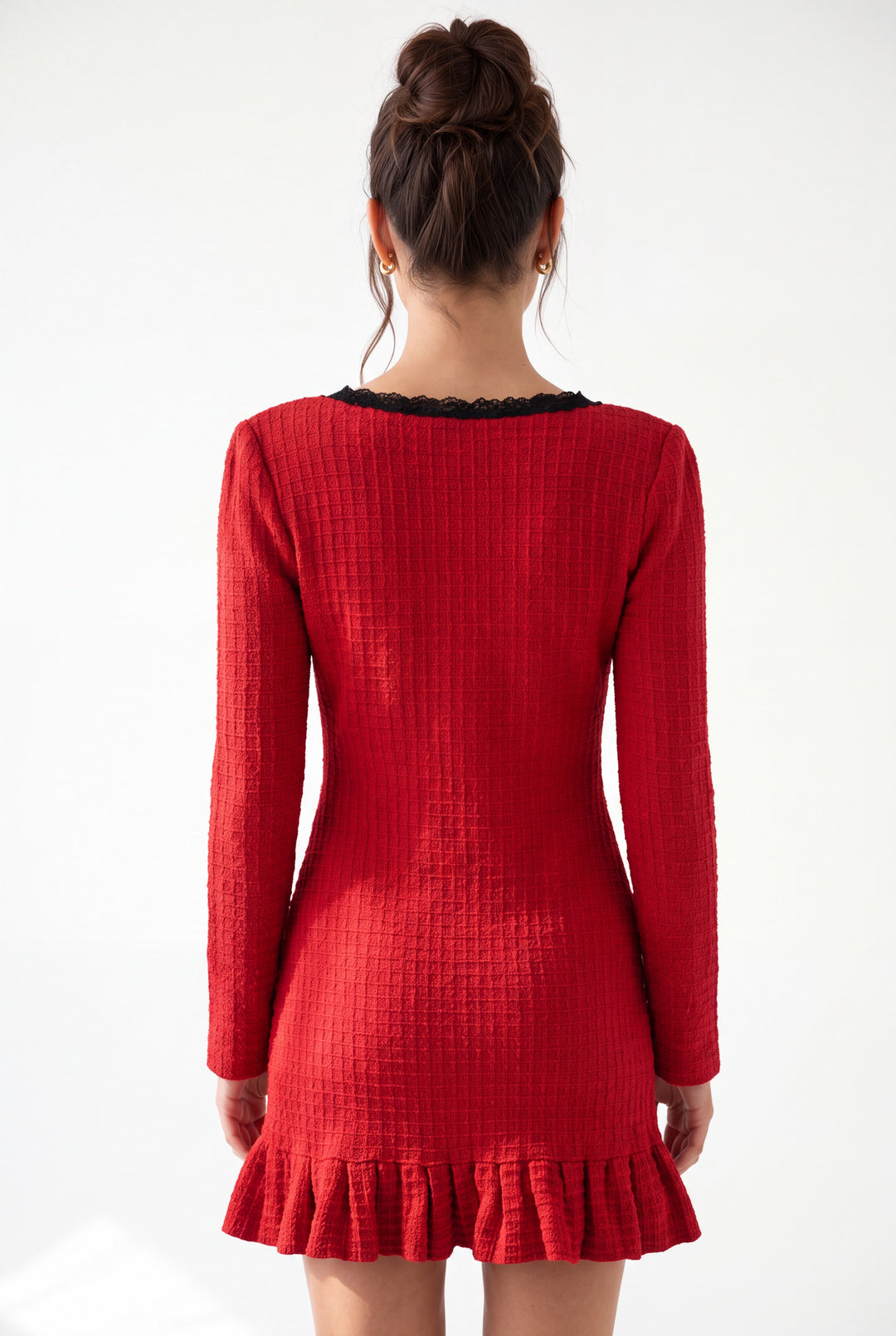 Ruffle Bow Wool Knit Sequin Mini Dress