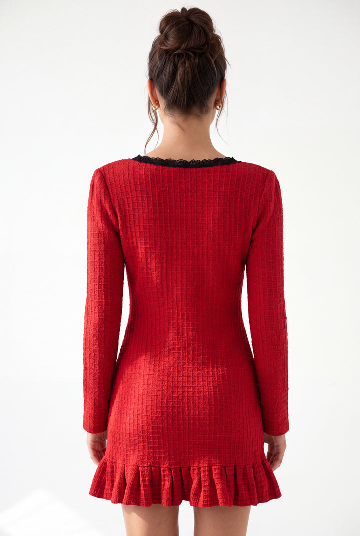 Ruffle Bow Wool Knit Sequin Mini Dress