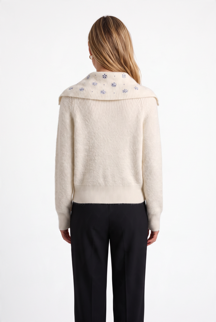 Crystal Bloom Collar Wool Cardigan Jacket Top