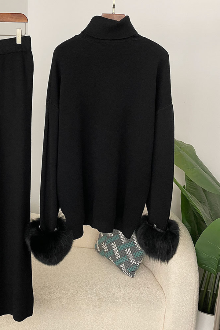 Ivy Real Fox Fur Turtleneck Knit Lounge Set