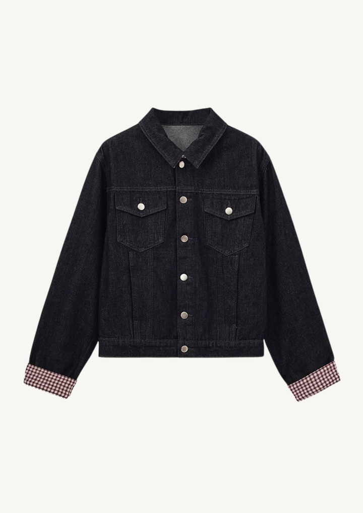 Arielle Check Cuff Denim Cardigan Jacket