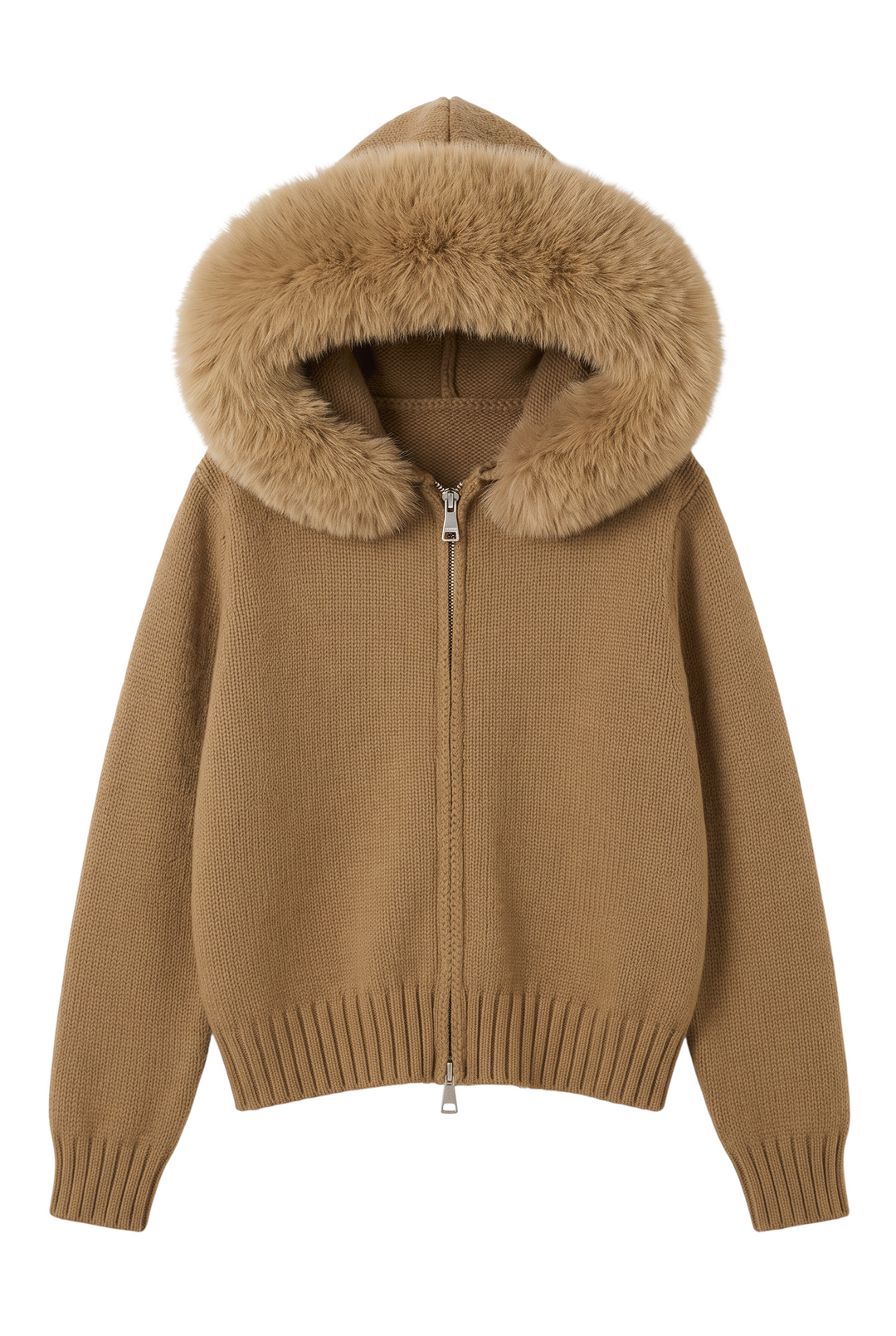 Fox Fur Collar Soft Wool Hooded jacket Top
