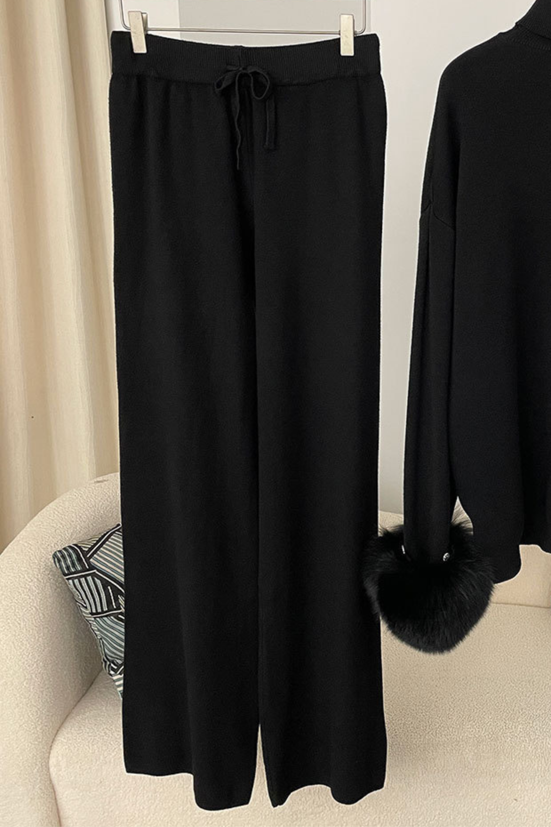 Ivy Real Fox Fur Turtleneck Knit Lounge Set