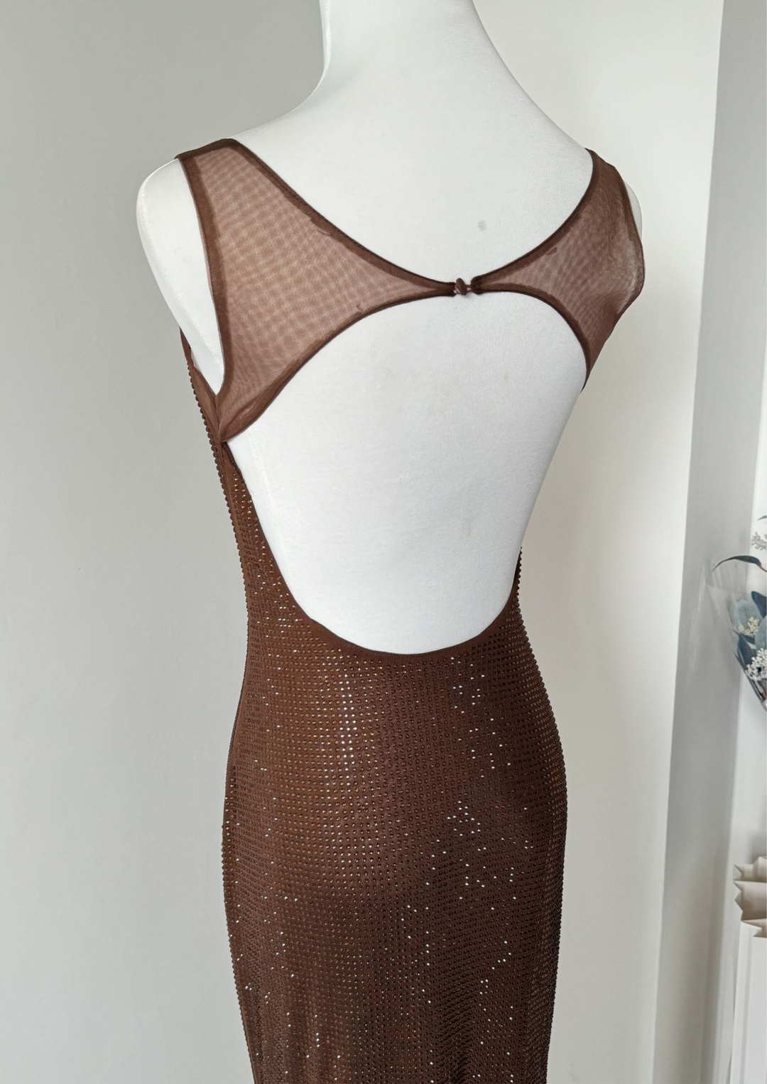 Sparkle Luxe Mesh Sleeve Backless  Maxi Dress