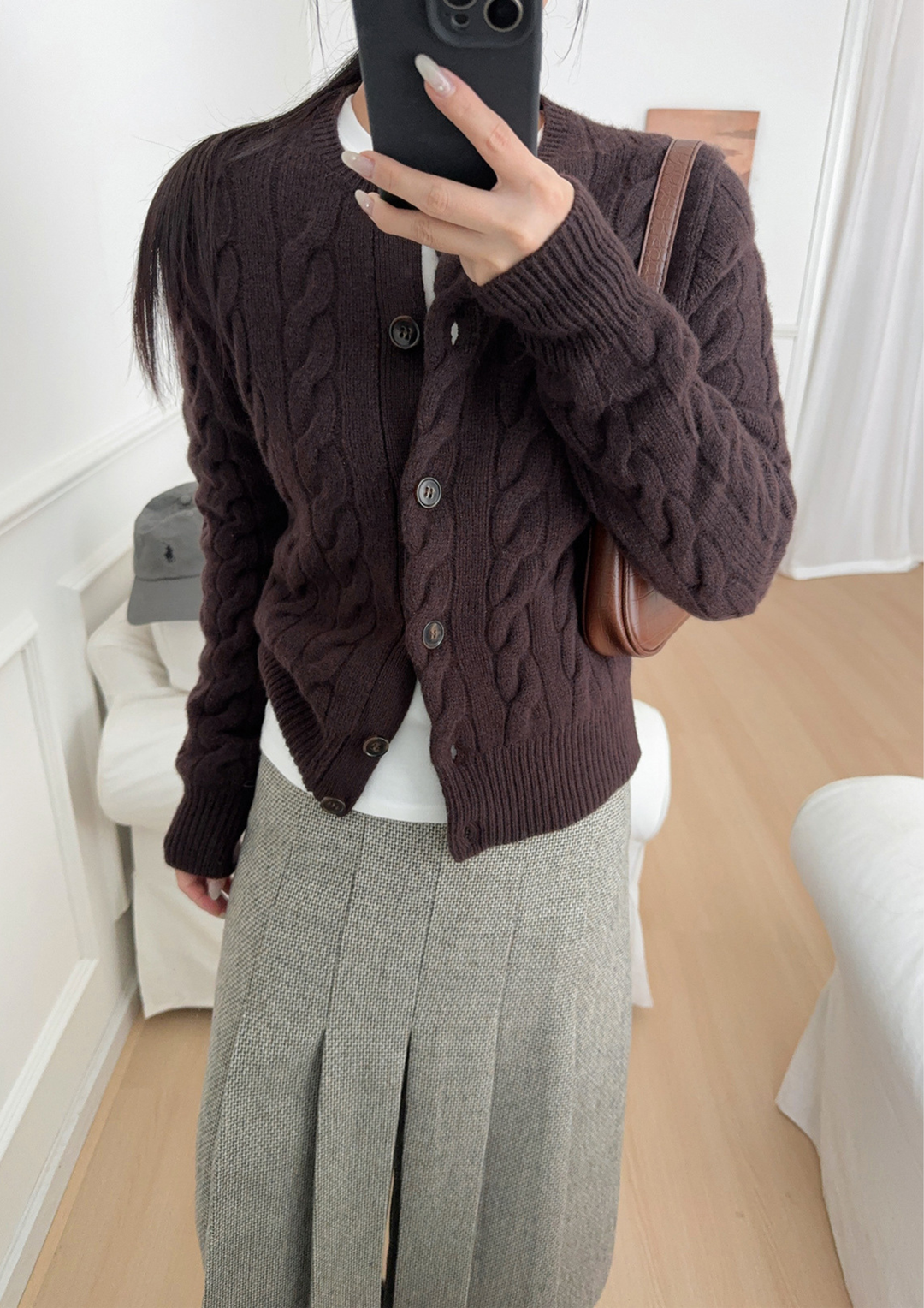 Classic Cable Knit Wool Cardigan