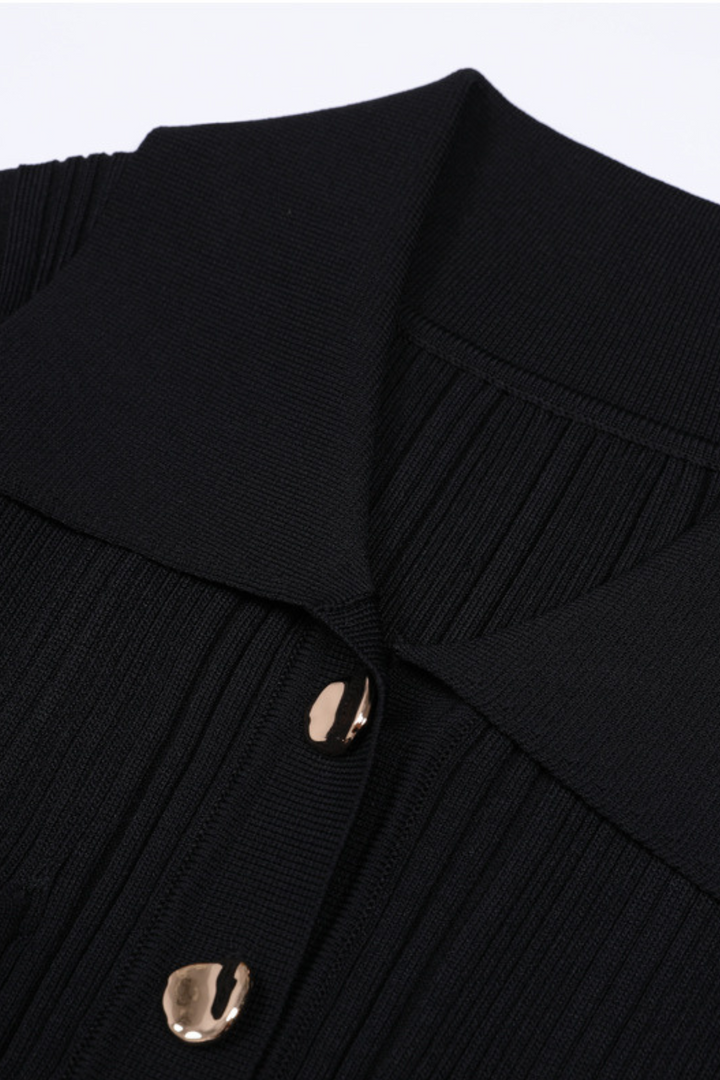 Viscose  Lapel Gold Buttons  Flared Hem Maxi Dress