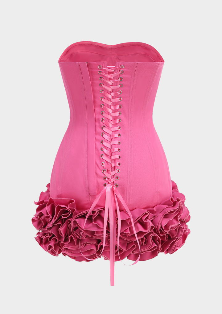 Rosette Lace Up Corset Mini Dress