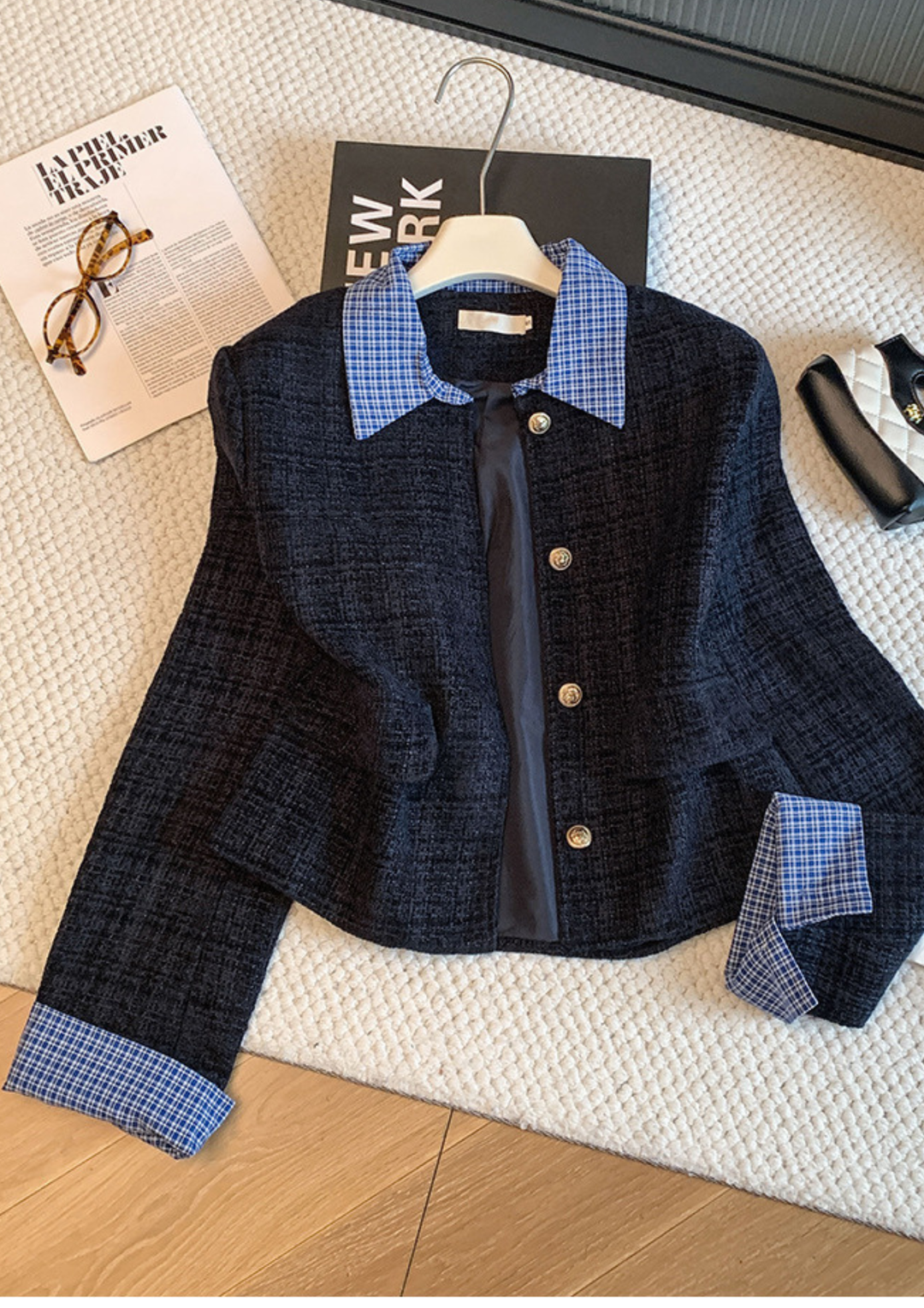 Vivienne Check Collar Tweed Top