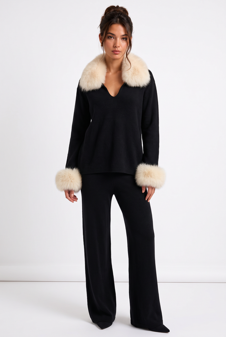 Serena Fur Collar Knit Set