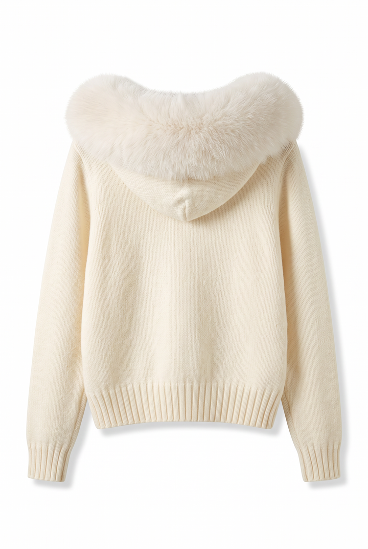 Fox Fur Collar Soft Wool Hooded jacket Top