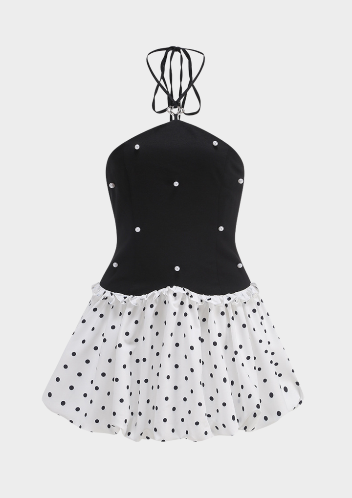 Midnight Pearl Polka Bubble Mini Dress