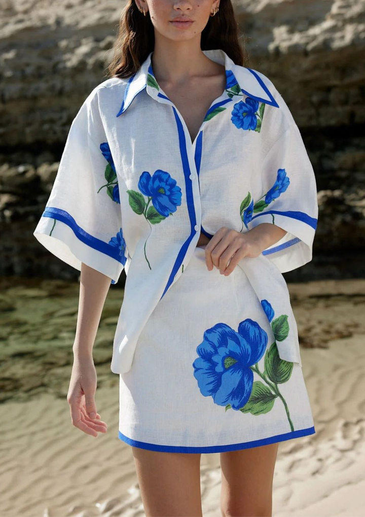 Azure Bloom Resort Skirt Set