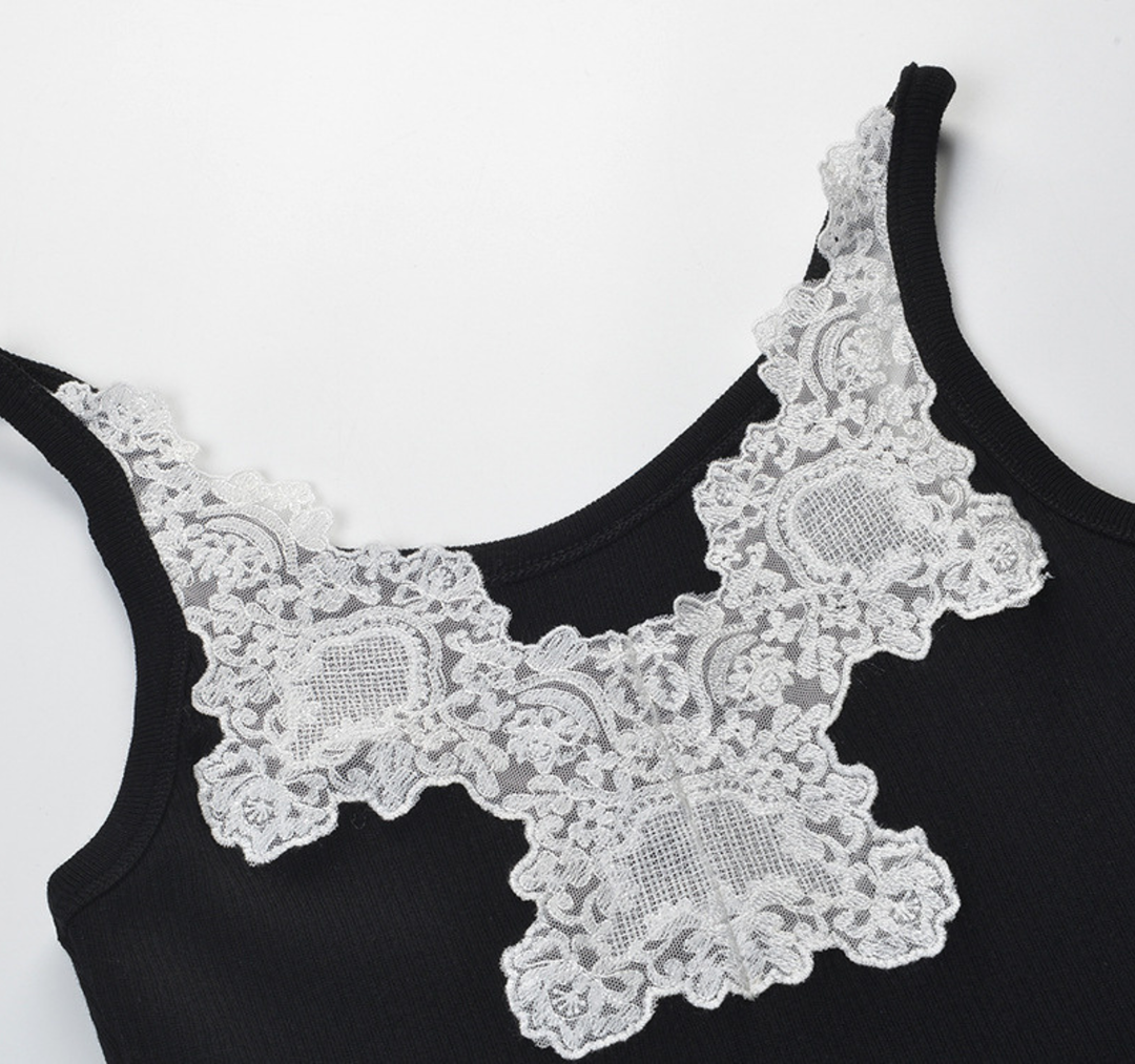Lace Trim Ribbed Knit Tank Top