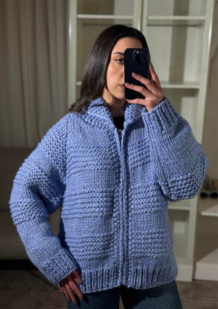 Chunky Wavy Knit Zipper Cozy Jacket