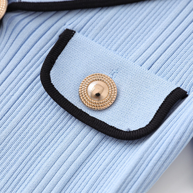Siena  Knit Buttoned Flare Mini Dress - Blue