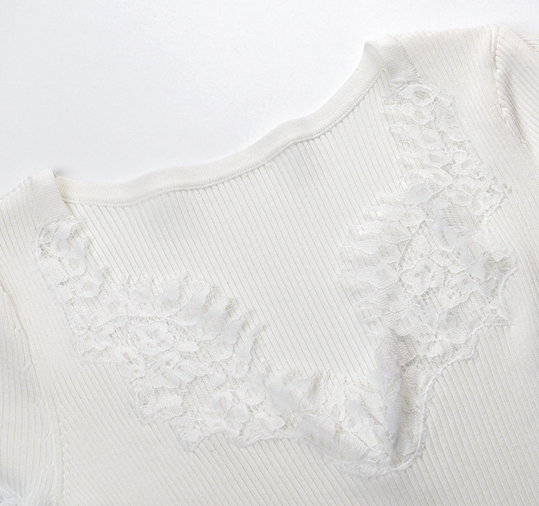 Ivory Lace Ribbed Bodysuit