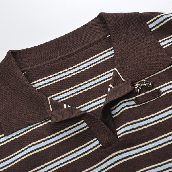 Espresso Stripe Knit Polo Top