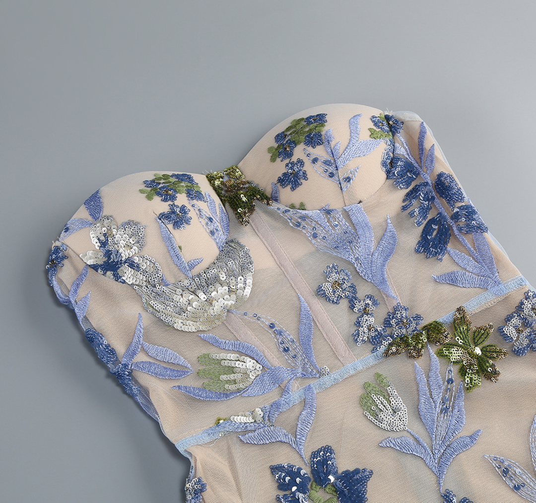 Enchanted Bloom Embroidered Strapless Gown