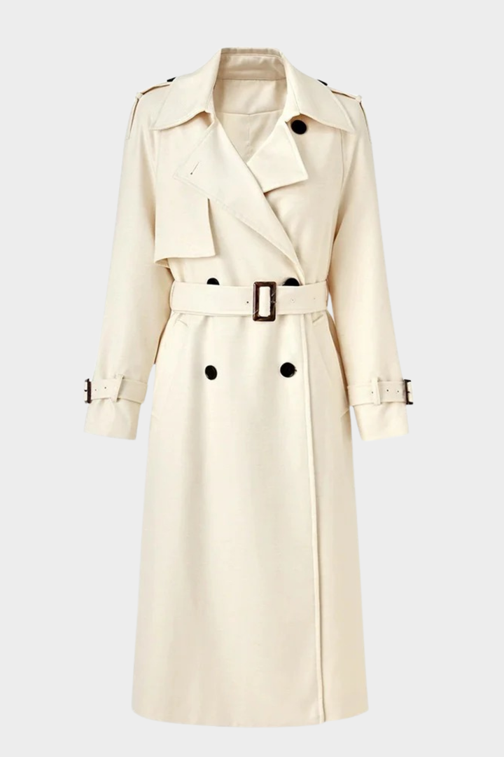 Classic Belted Fall Lapel Collar Adjustable Cuff Long Coat