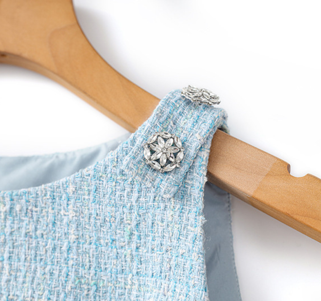 Sky Blue Tweed Shift Dress