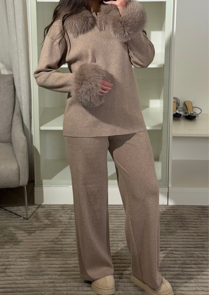 Velora Real Fox Fur Knit Lounge Set - Fur Cuff Edition