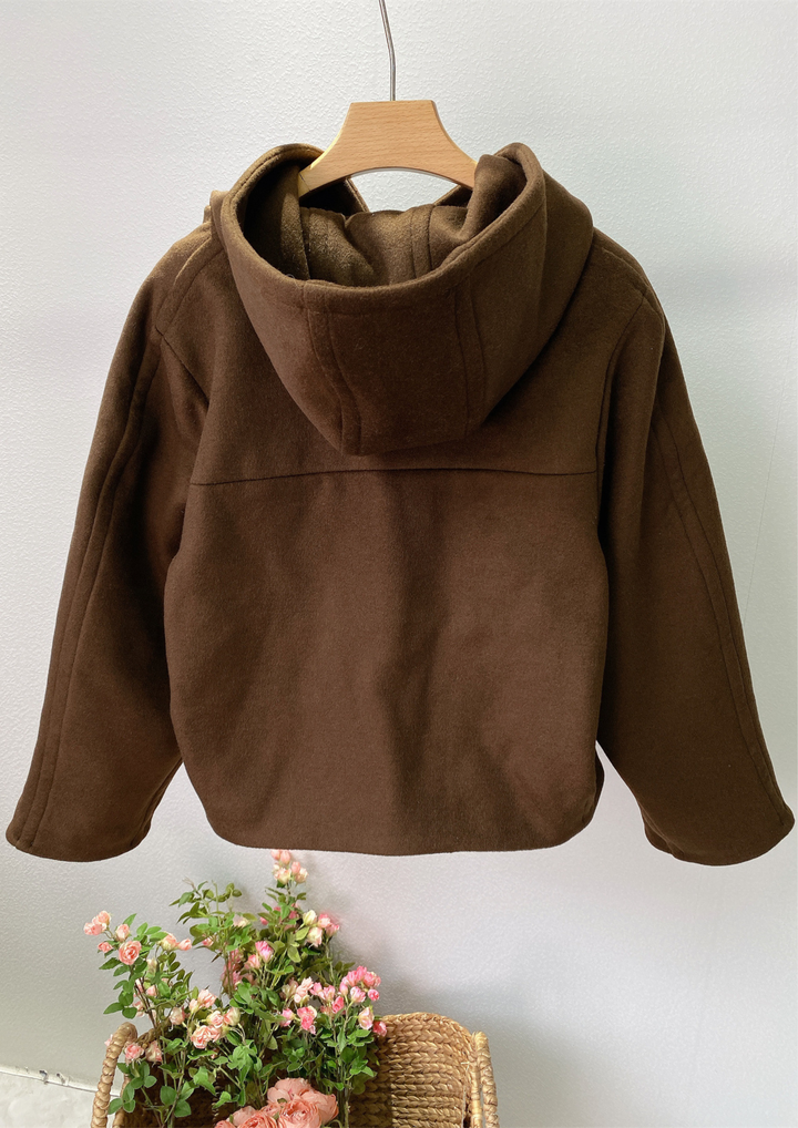 Hooded Toggle  Dark Brown Wool Coat Jacket