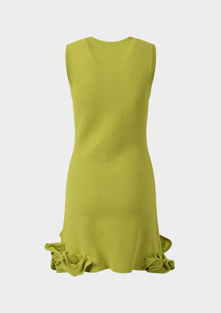 Olive Green Ruffle Knit Mini Dress