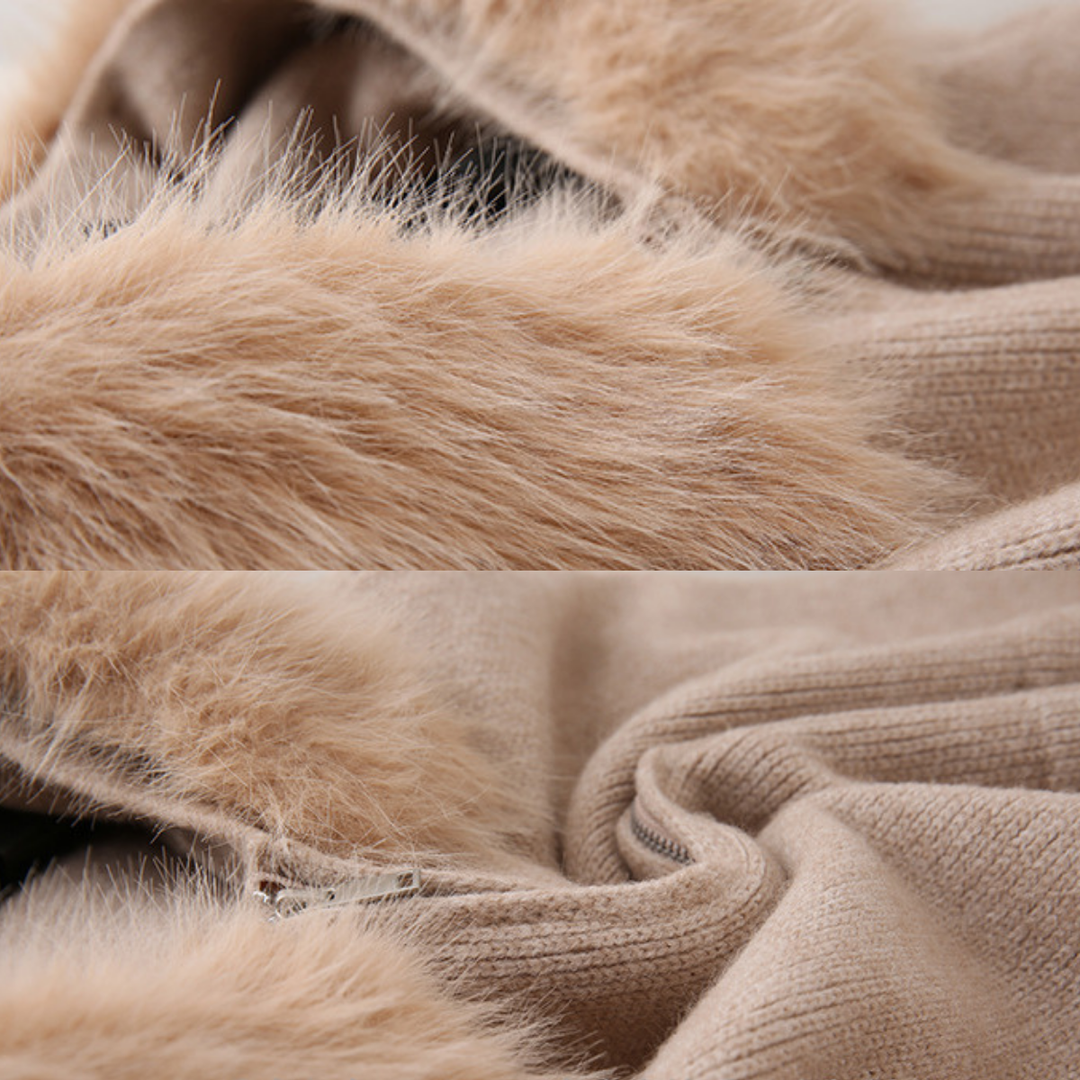 Comfy Lily Fur Trim Zip Hooded Knit Set