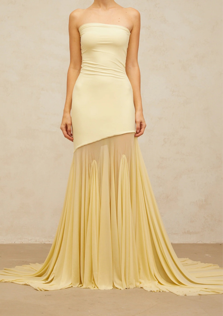 Aurora Veil Strapless Maxi Dress