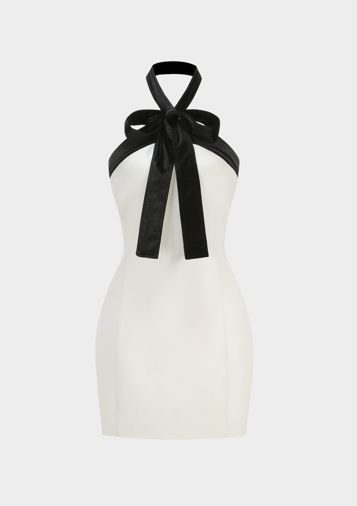 Monochrome Bow Halter Mini Dress