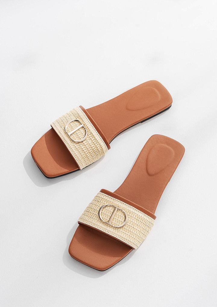 Woven Buckle Flat Slippers
