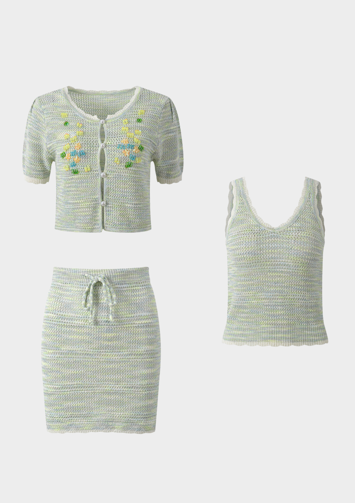Mint Blossom Knit Three Piece Set