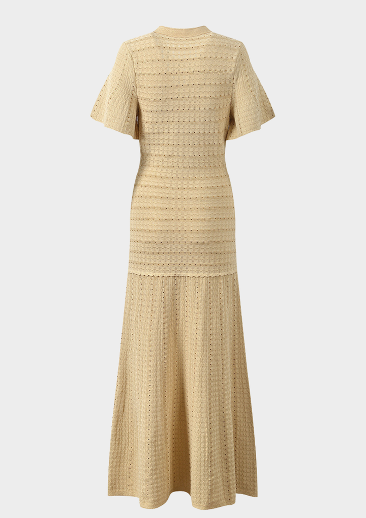 Golden Sand Embellished Knit Maxi Dress