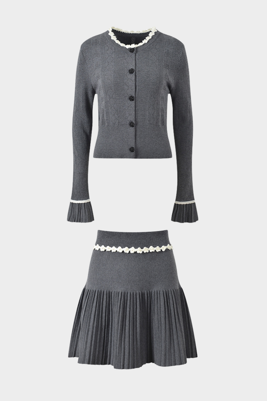 Grey Floral Pearl Knit Camisole Top