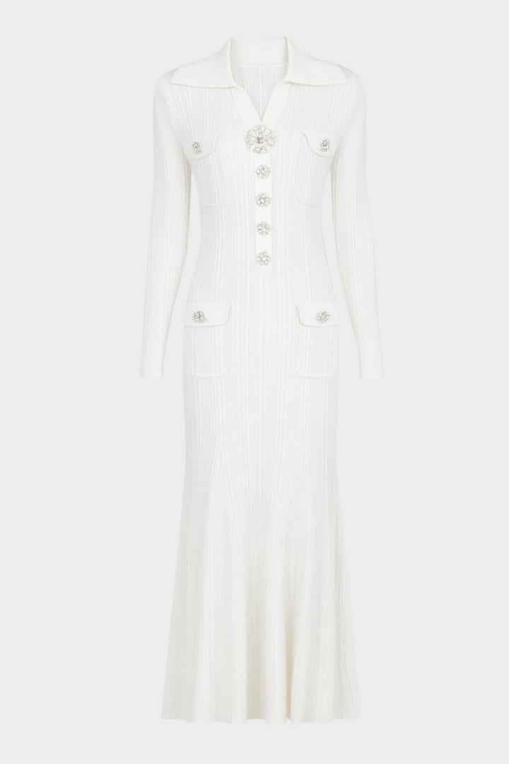 Elegant Gem Viscose Knit Maxi Dress - Long Sleeve