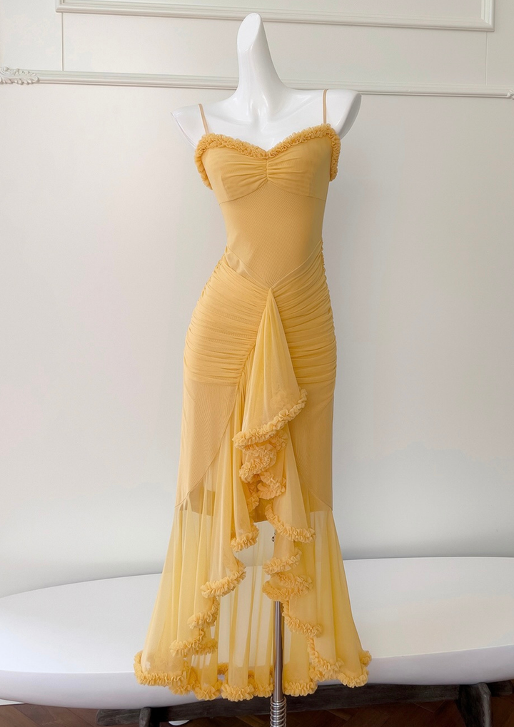 Golden Petal Ruched Maxi