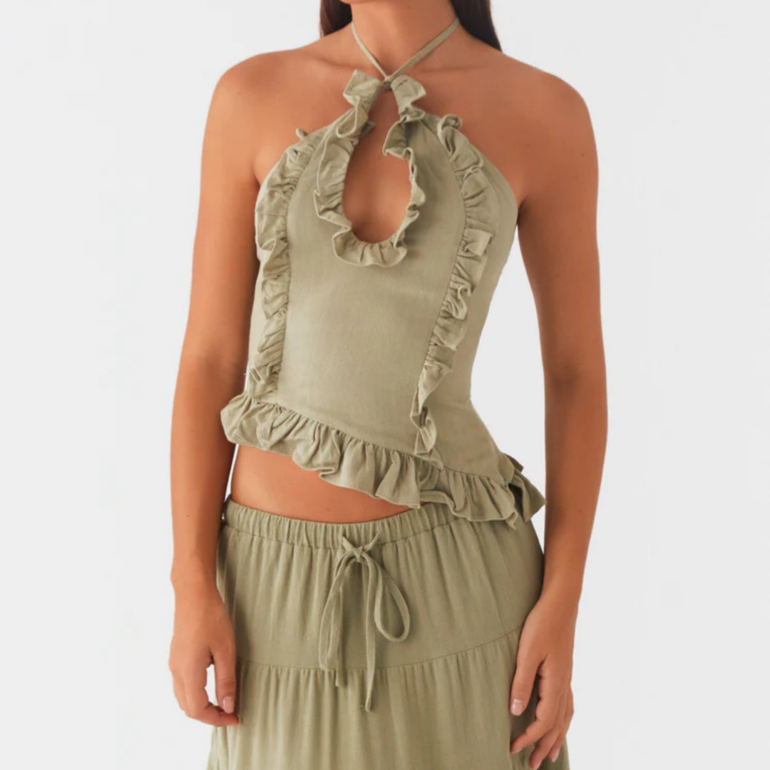 Island Sage Ruffle Halter Neck Set